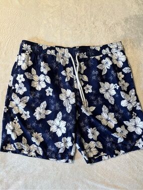 Amazon Essentials Navy and White Floral Swim Trunks